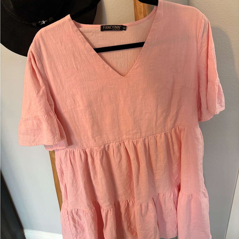 Fancyinn Soft Pink V-Neck Blouse